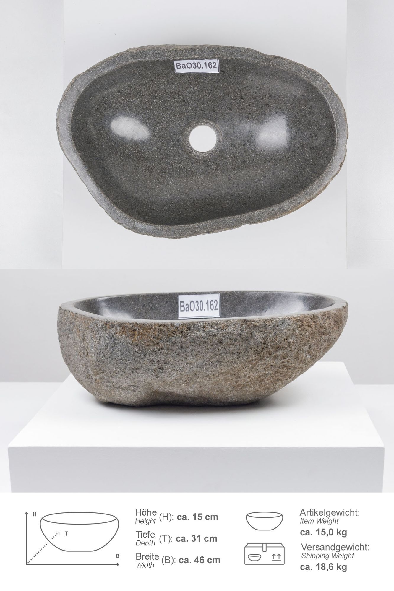 Naturstein Waschbecken 40 cm oval BaO30.162
