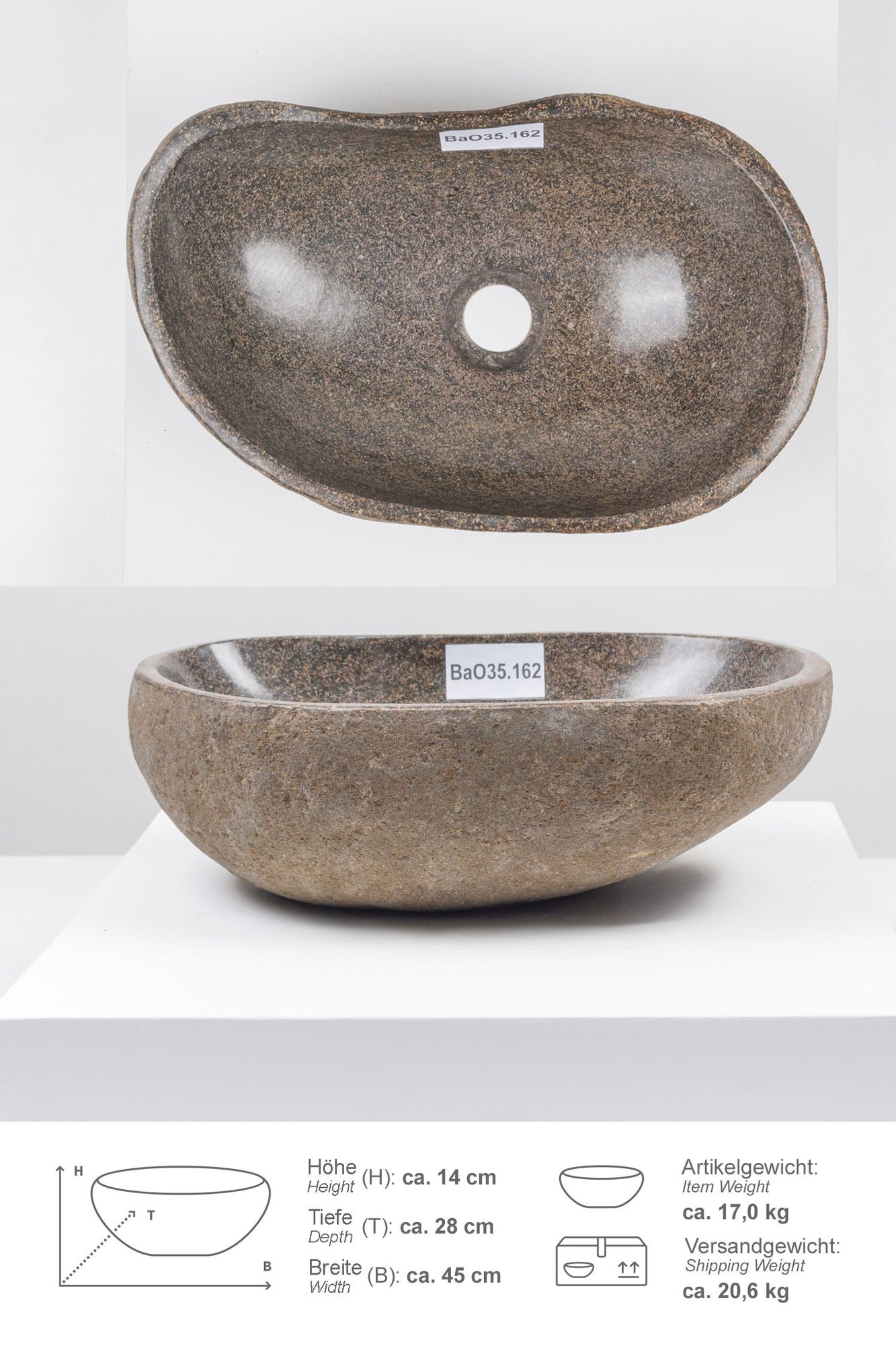 Naturstein Waschbecken 40 cm oval BaO35.162