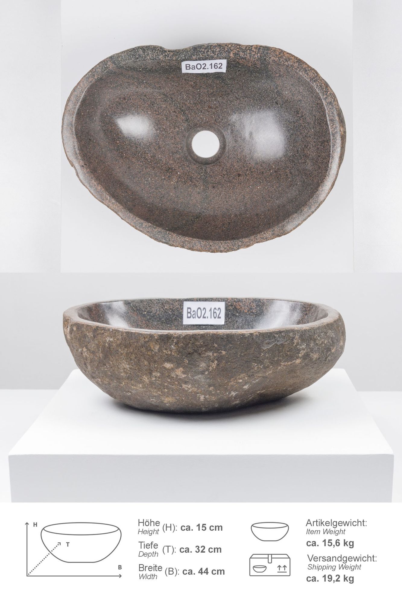 Naturstein Waschbecken 40 cm oval BaO2.162