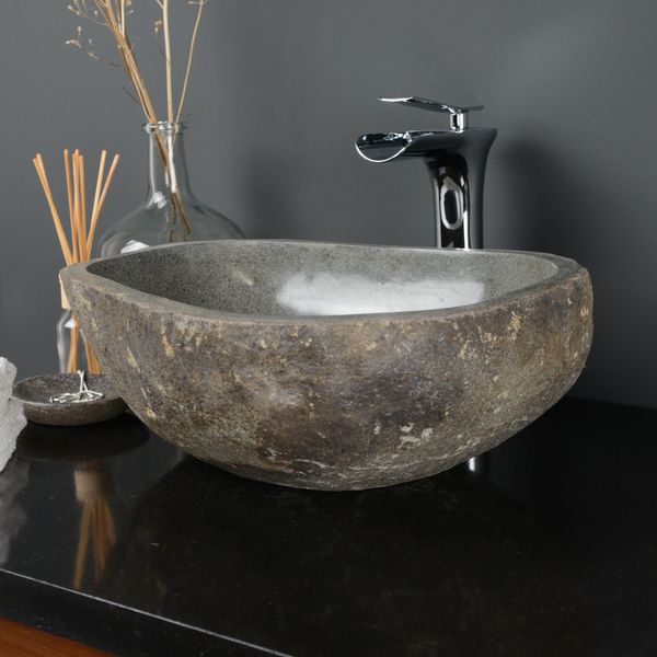 Naturstein-Waschbecken 40 cm oval grau günstig kaufen