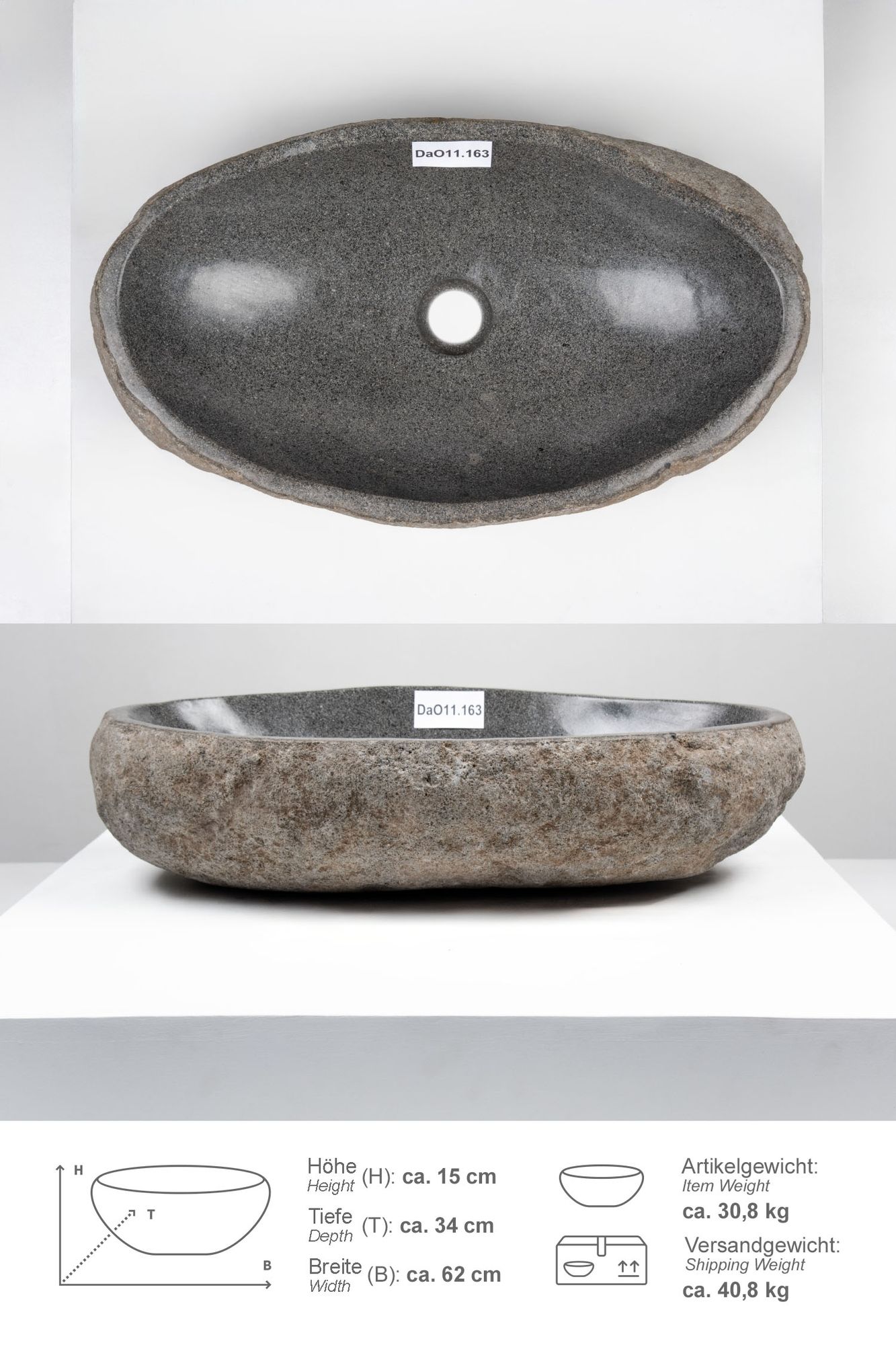 Naturstein Waschbecken ca. 60 cm oval DaO11.163