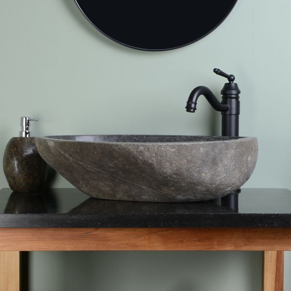 Naturstein-Waschbecken oval 60 cm Flussstein kaufen