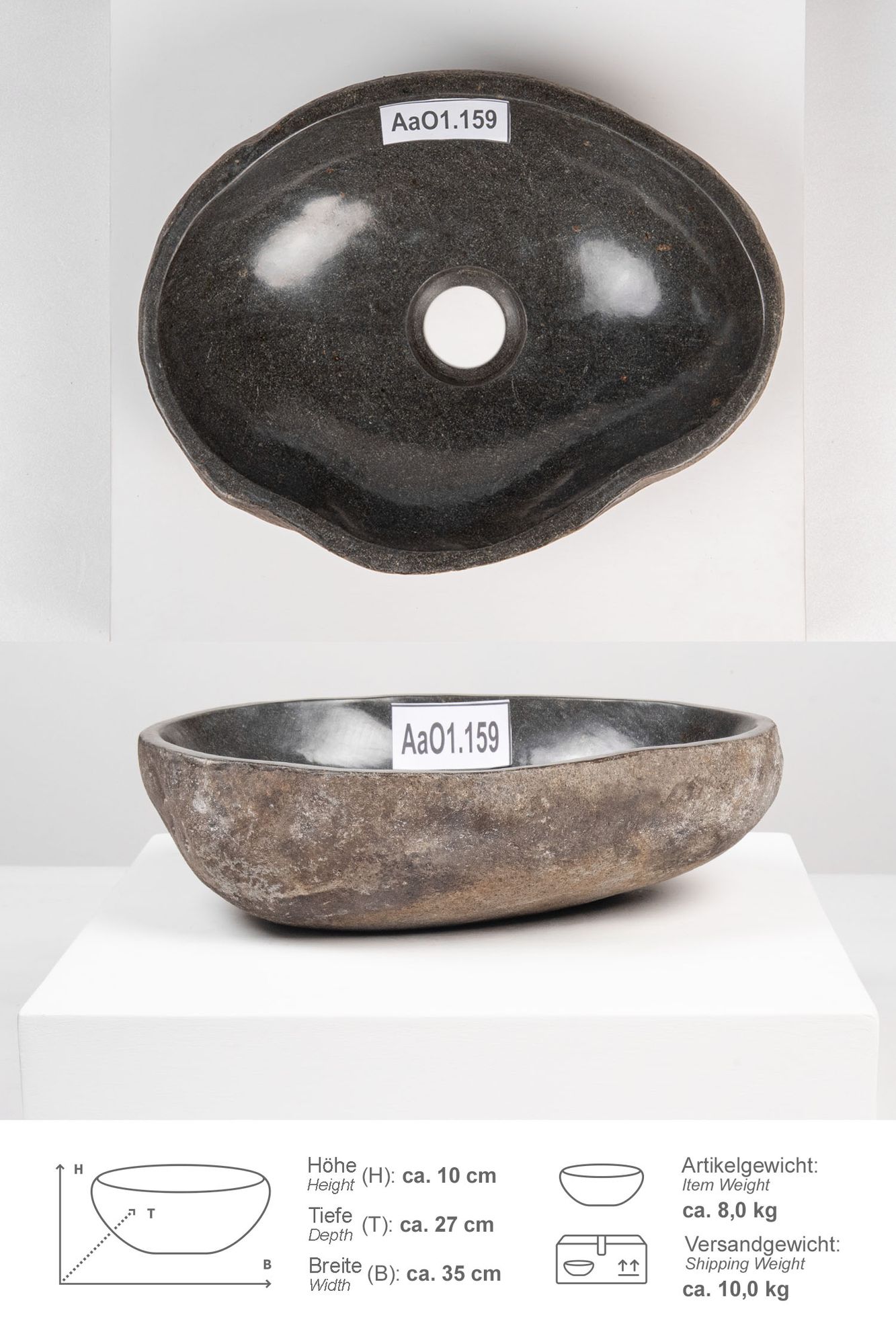 Naturstein Waschbecken 30 cm oval AaO1.159