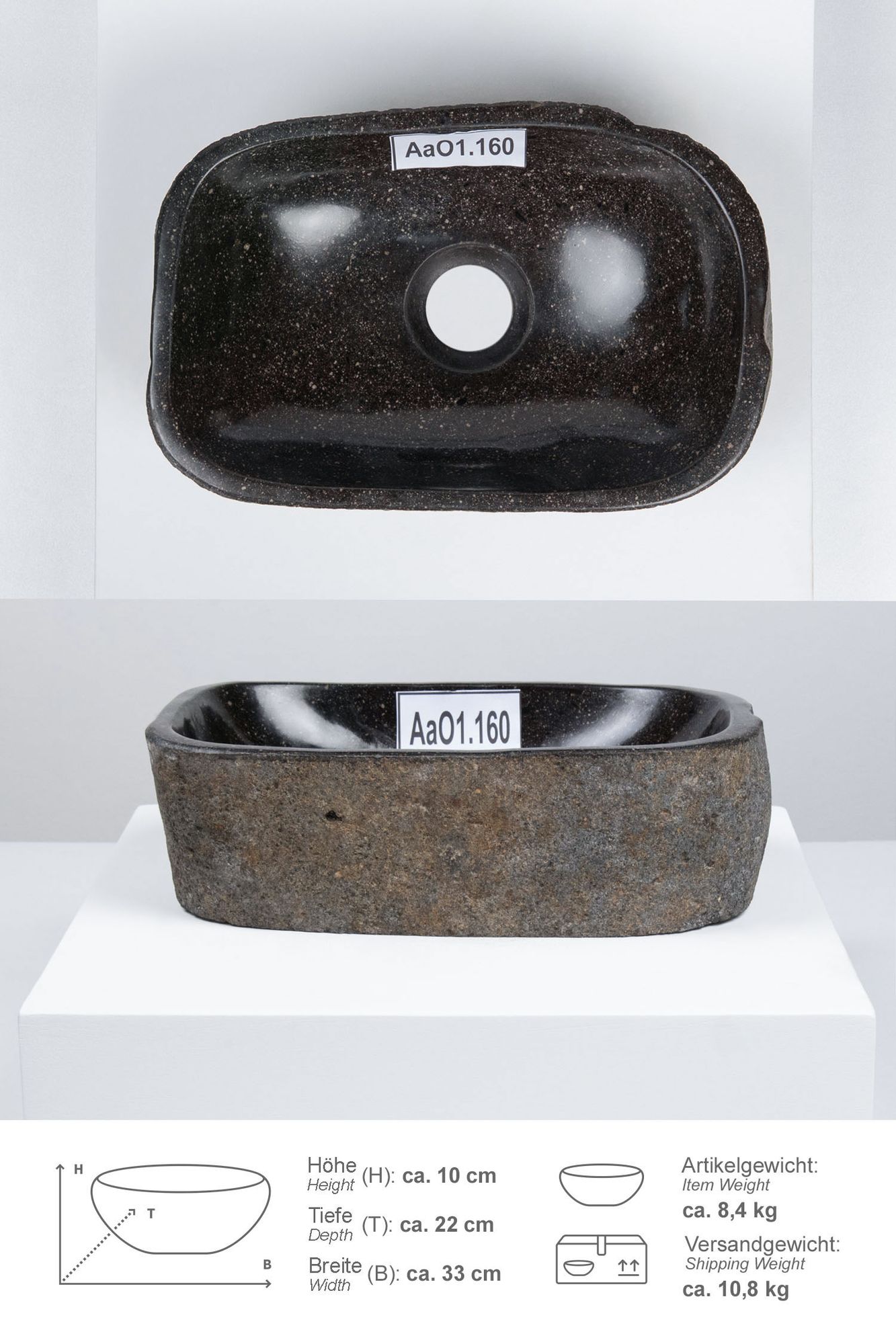 Naturstein Waschbecken 30 cm oval AaO1.160