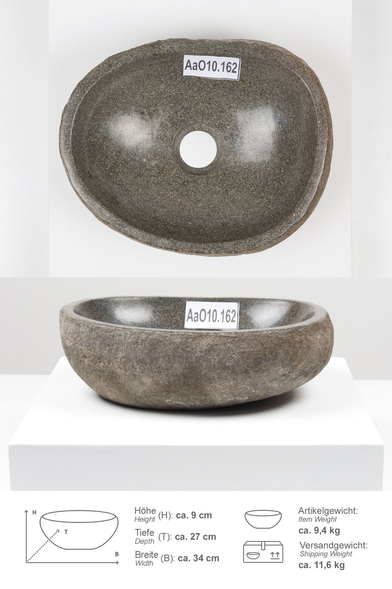 Naturstein Waschbecken 30 cm oval AaO10.162