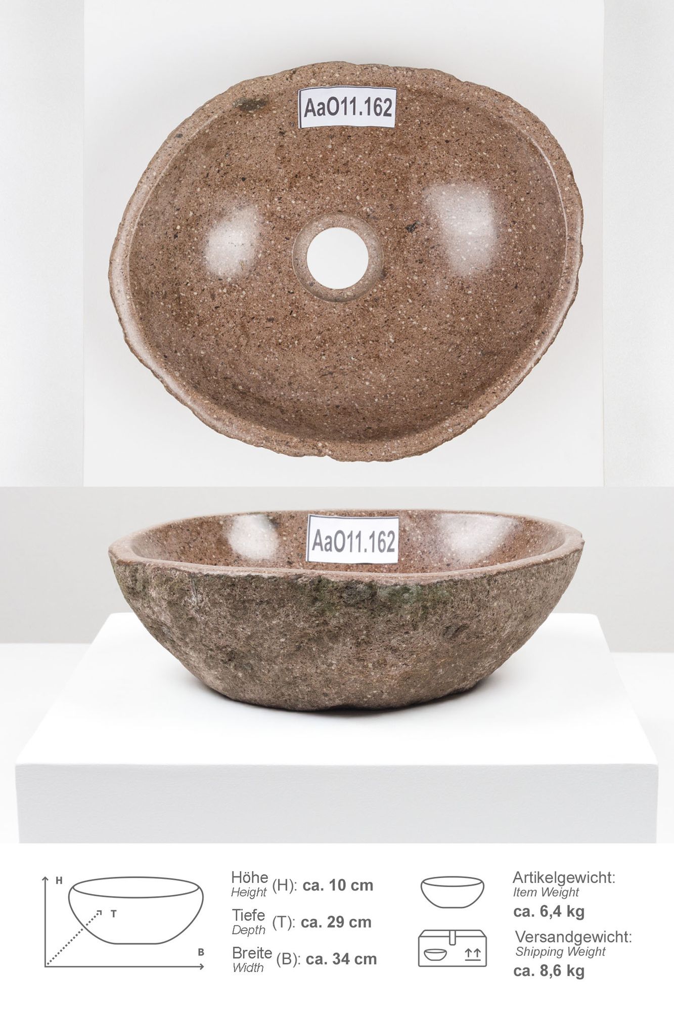 Naturstein Waschbecken 30 cm oval AaO11.162