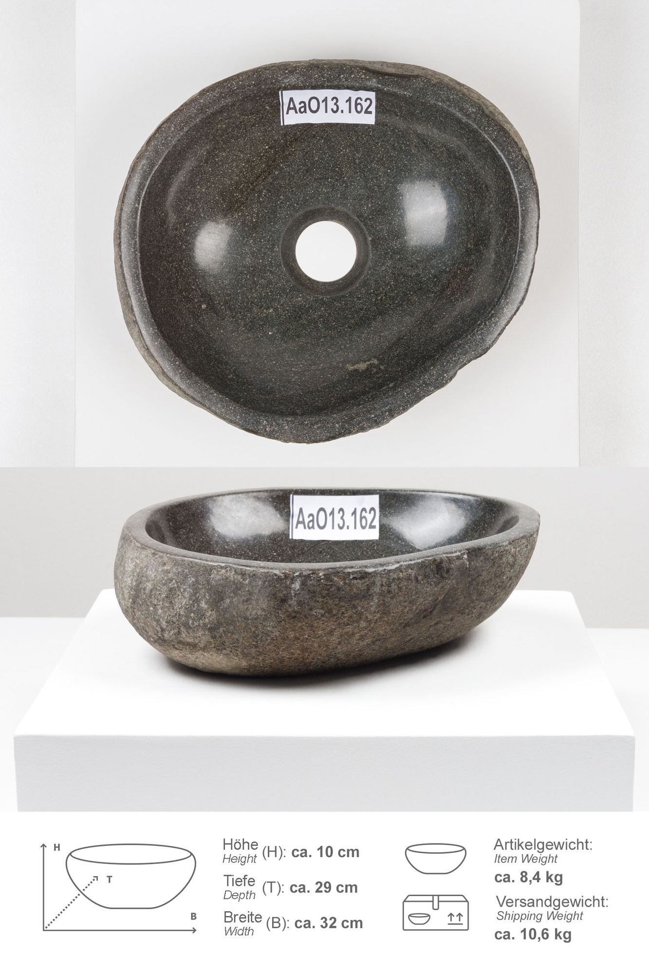Naturstein Waschbecken 30 cm oval AaO13.162