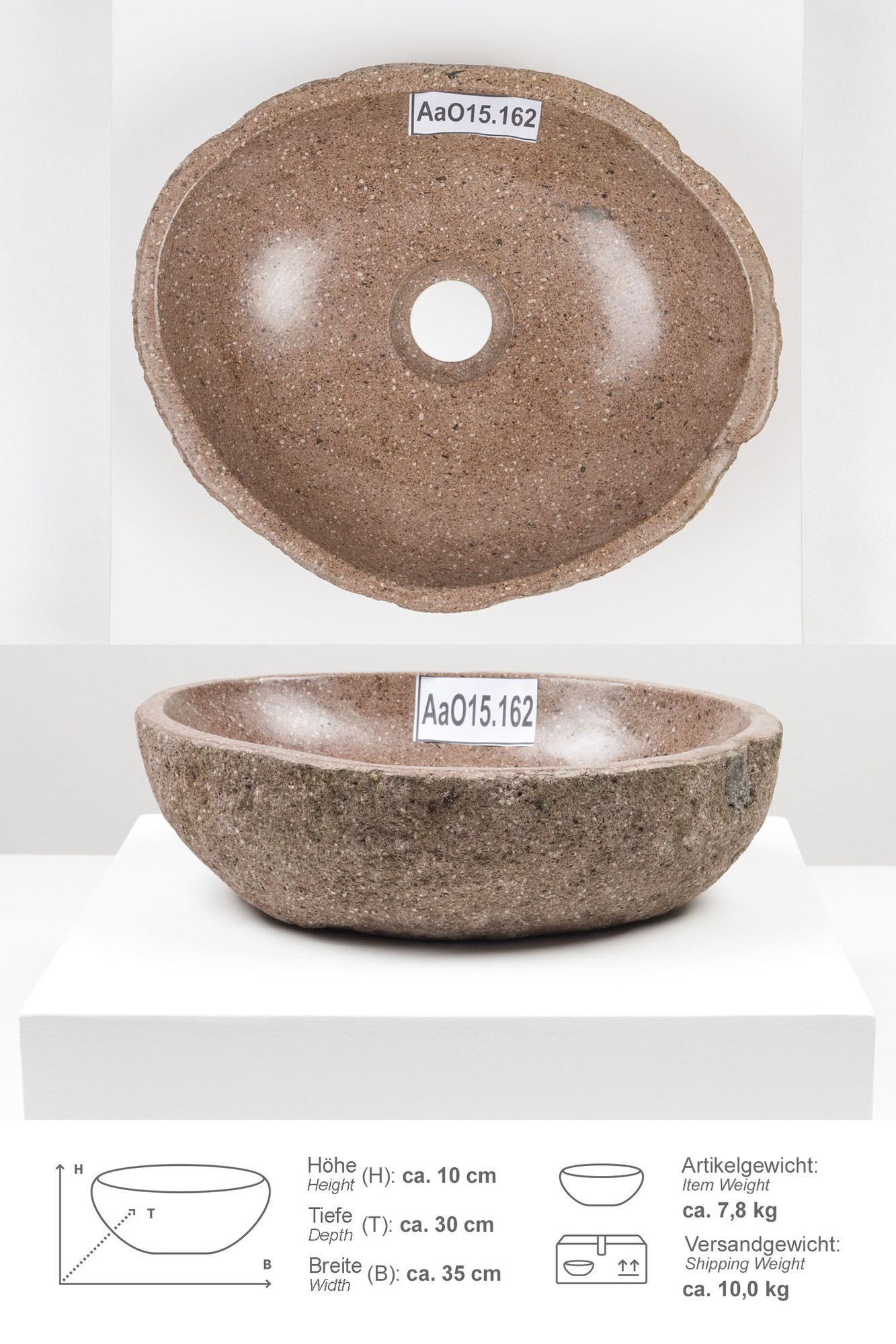 Naturstein Waschbecken 30 cm oval AaO15.162