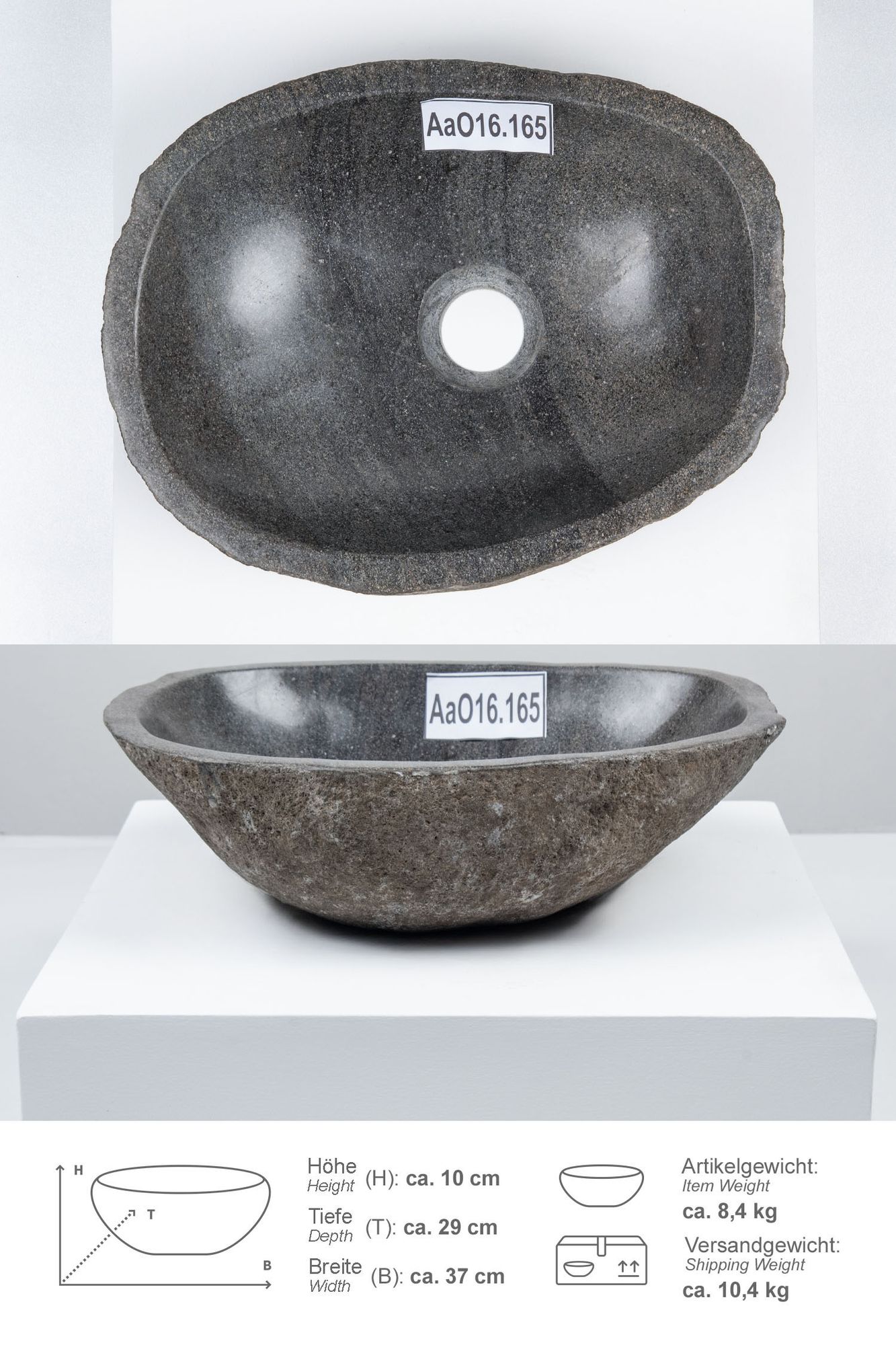 Naturstein Waschbecken 30 cm oval AaO16.165