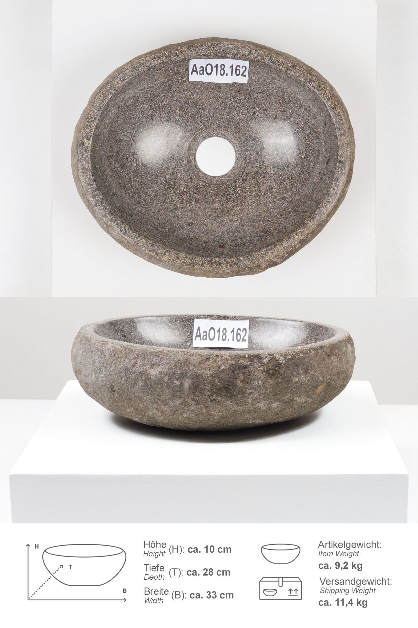 Naturstein Waschbecken 30 cm oval AaO18.162