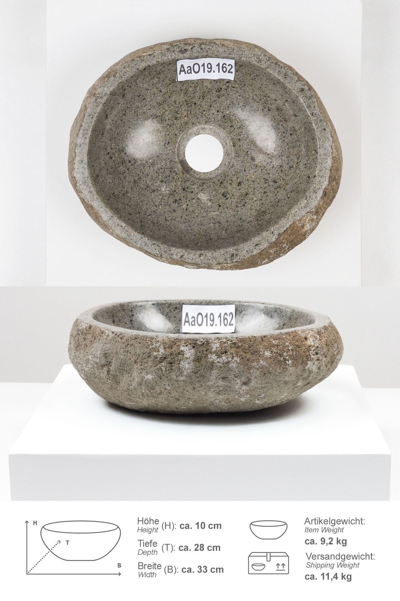 Naturstein Waschbecken 30 cm oval AaO19.162