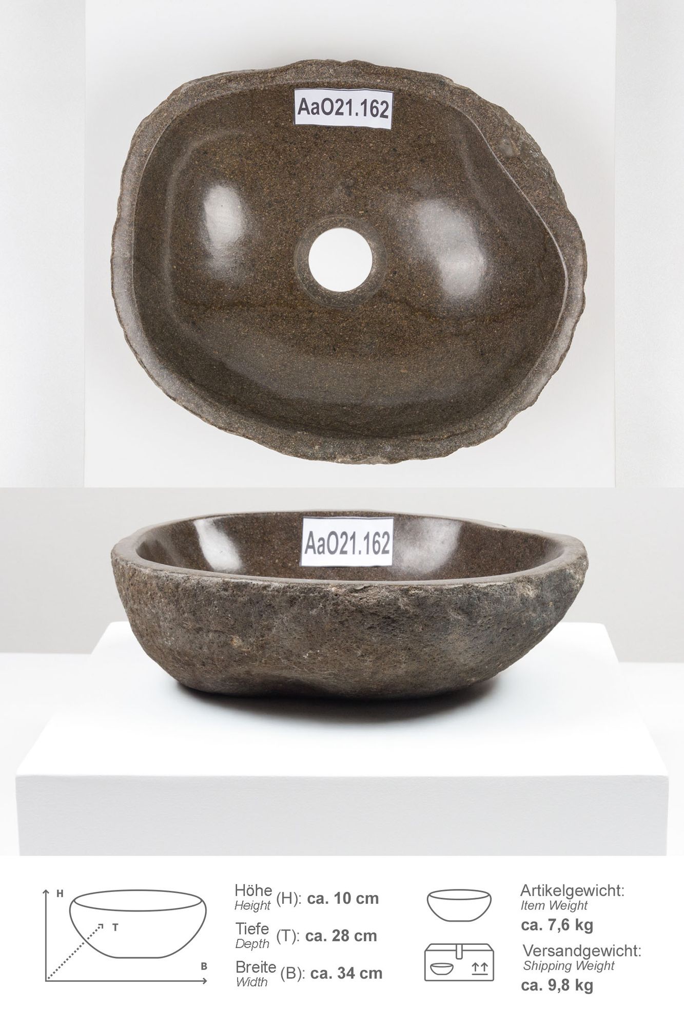 Naturstein Waschbecken 30 cm oval AaO21.162