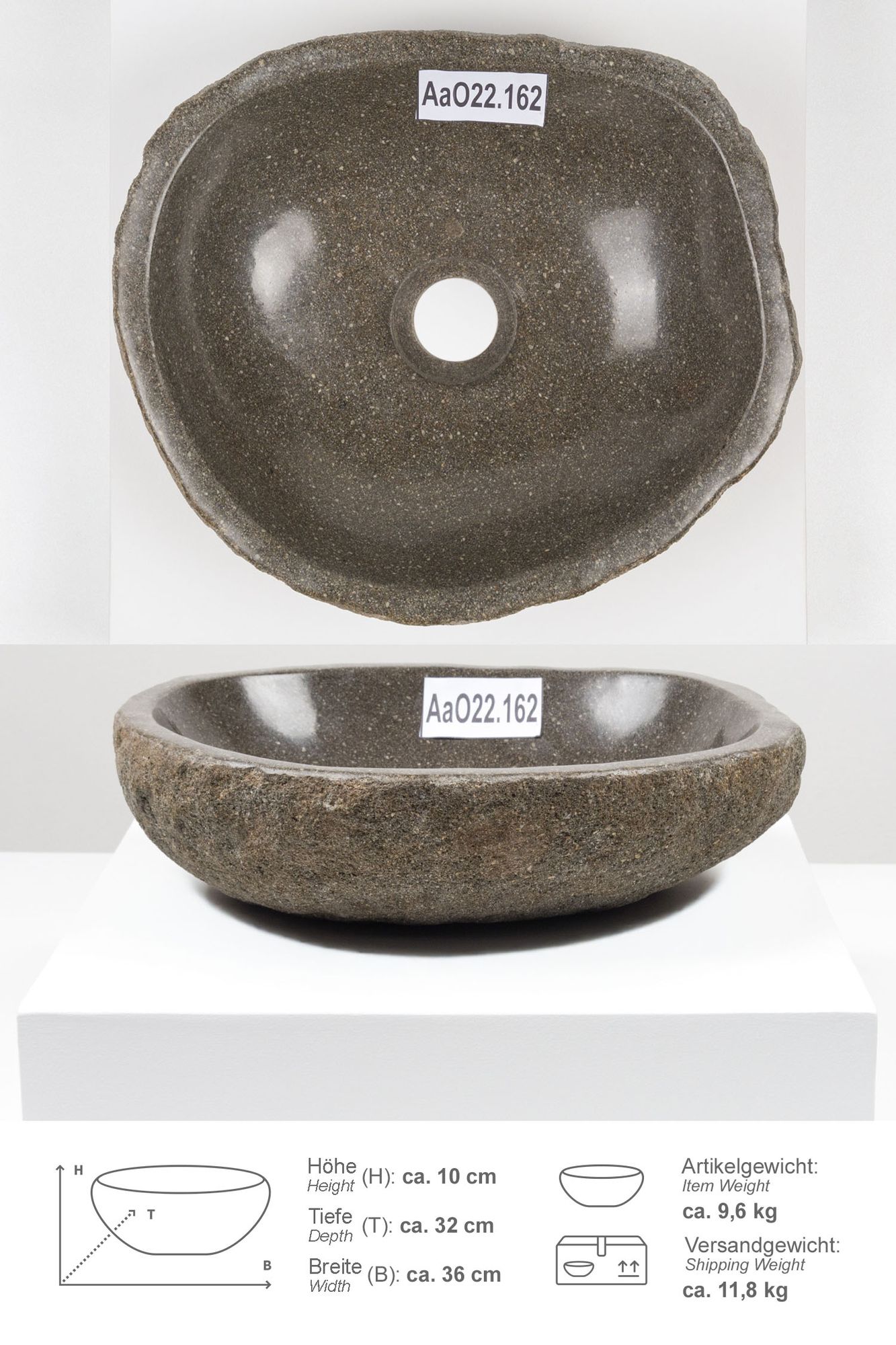 Naturstein Waschbecken 30 cm oval AaO22.162