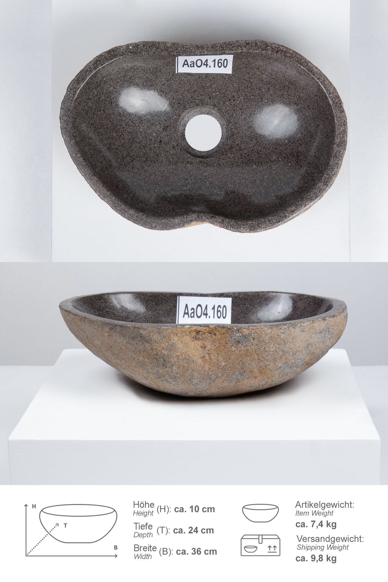Naturstein Waschbecken 30 cm oval AaO4.160