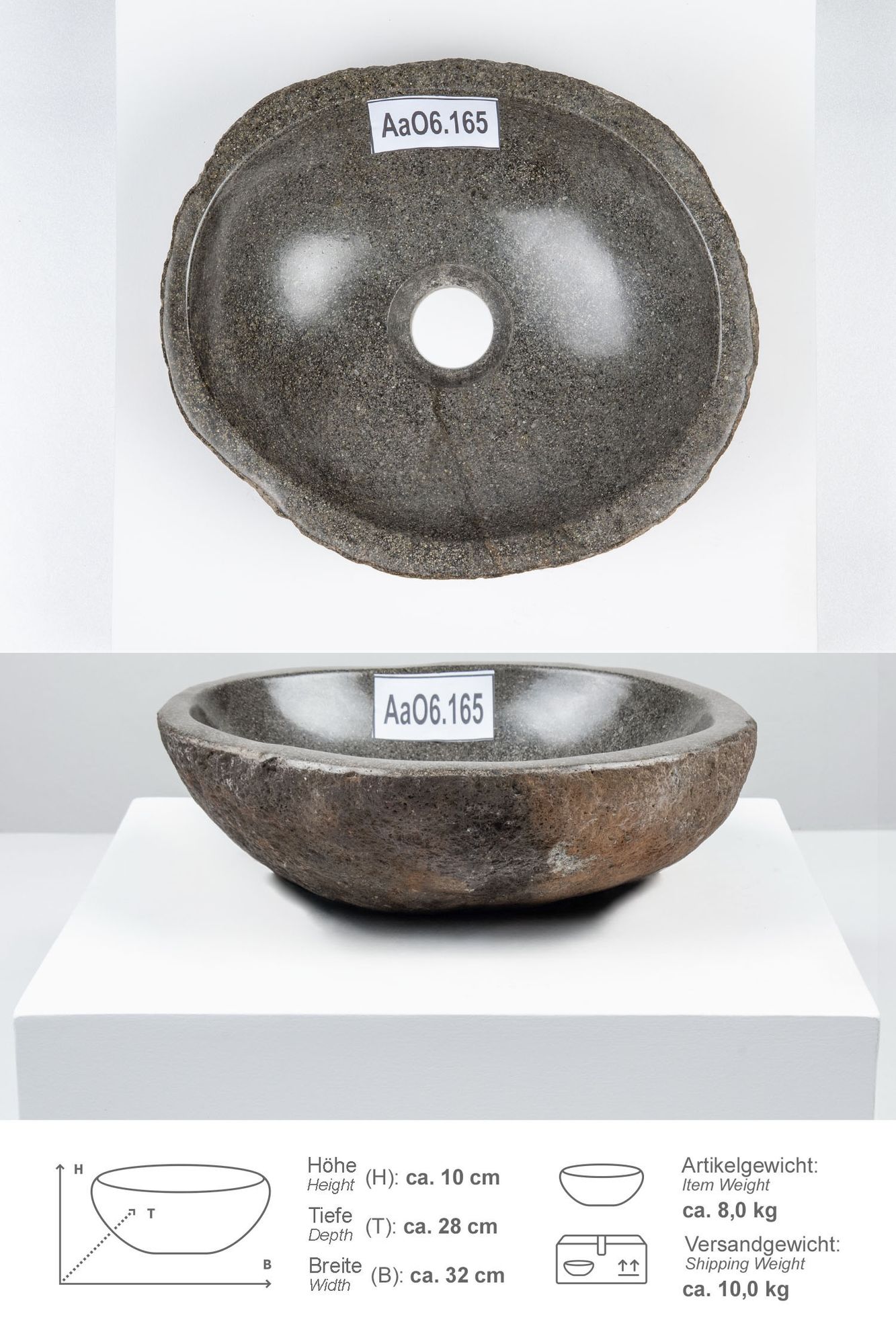 Naturstein Waschbecken 30 cm oval AaO6.165