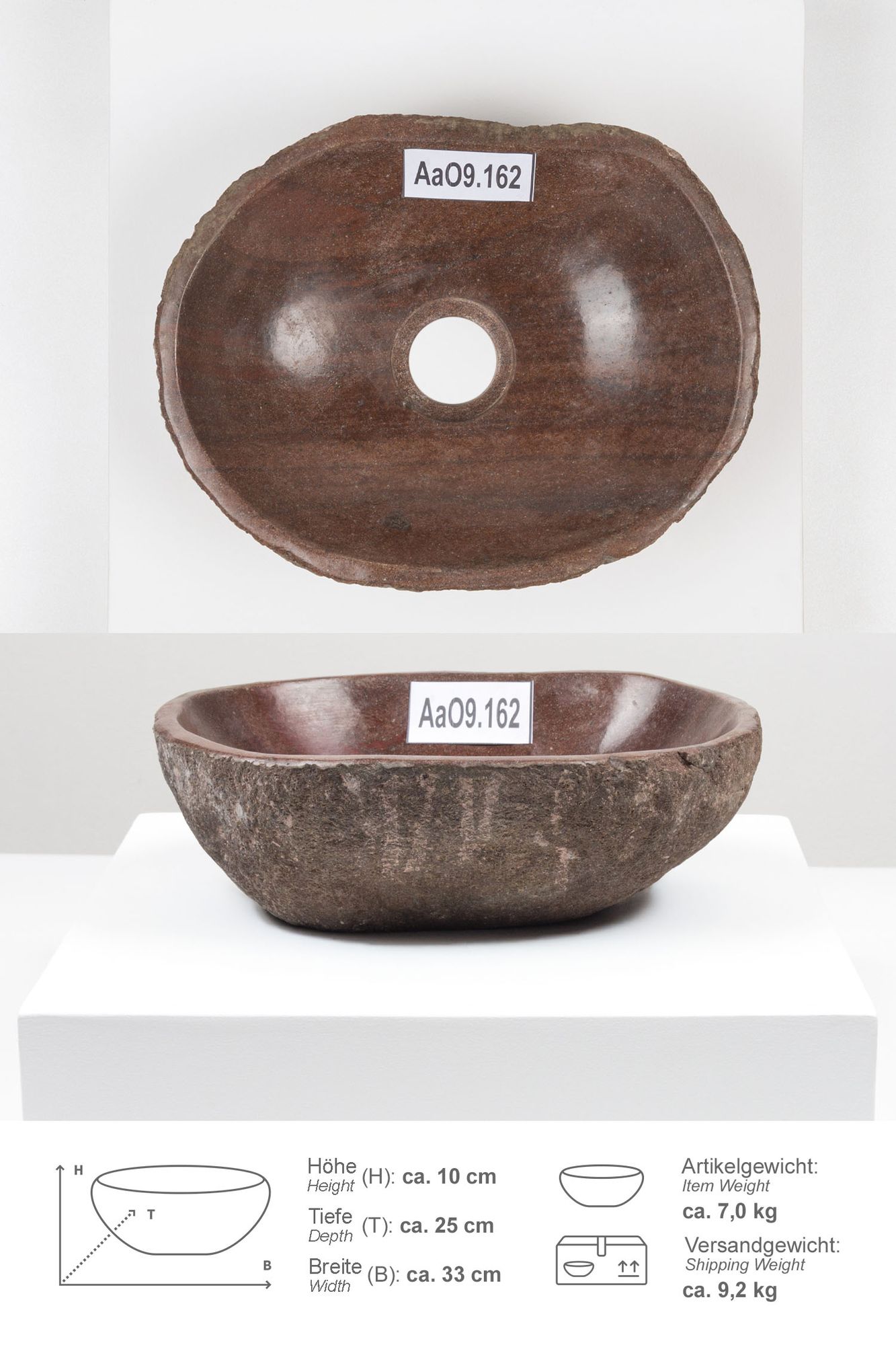 Naturstein Waschbecken 30 cm oval AaO9.162