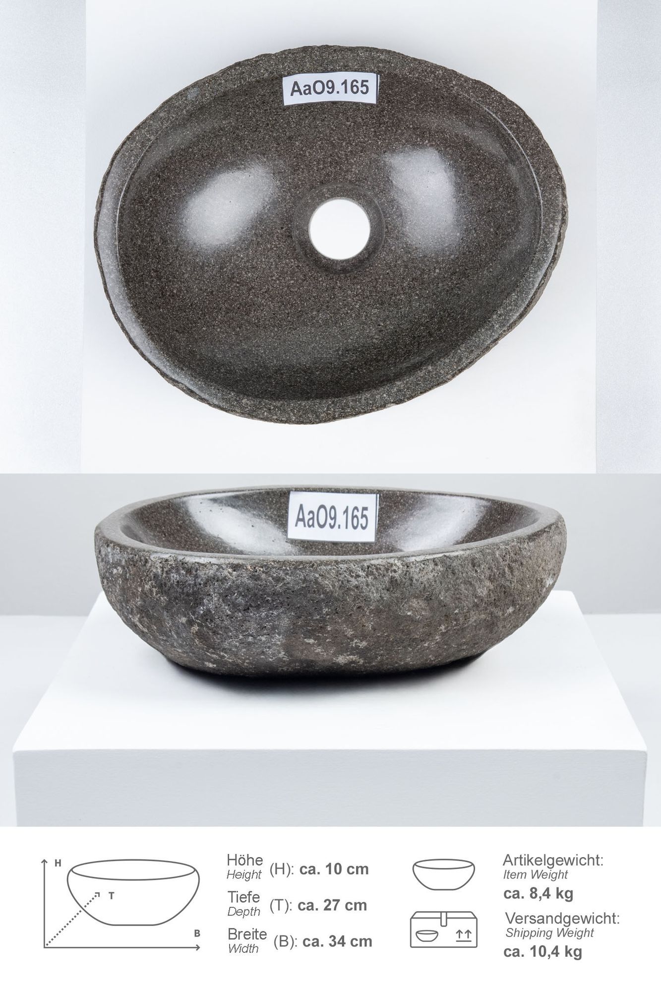 Naturstein Waschbecken 30 cm oval AaO9.165