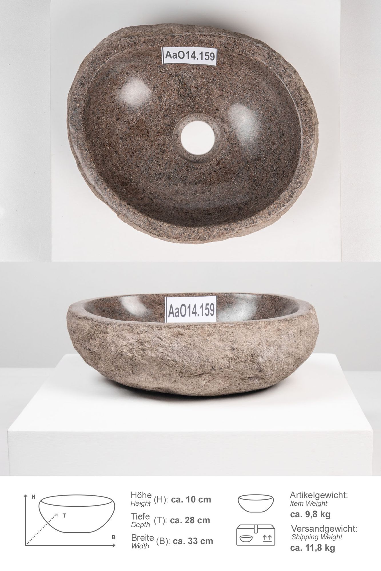 Naturstein Waschbecken 30 cm oval AaO14.159