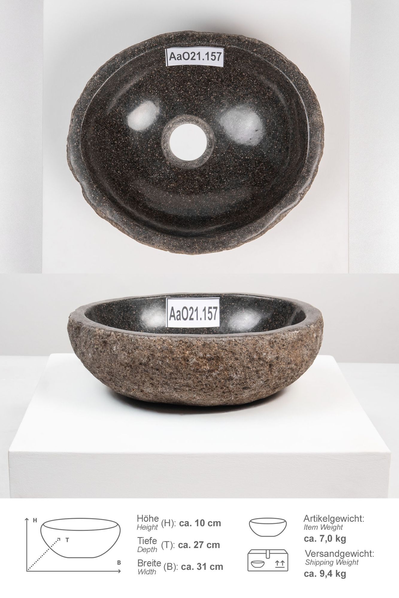 Naturstein Waschbecken 30 cm oval AaO21.157
