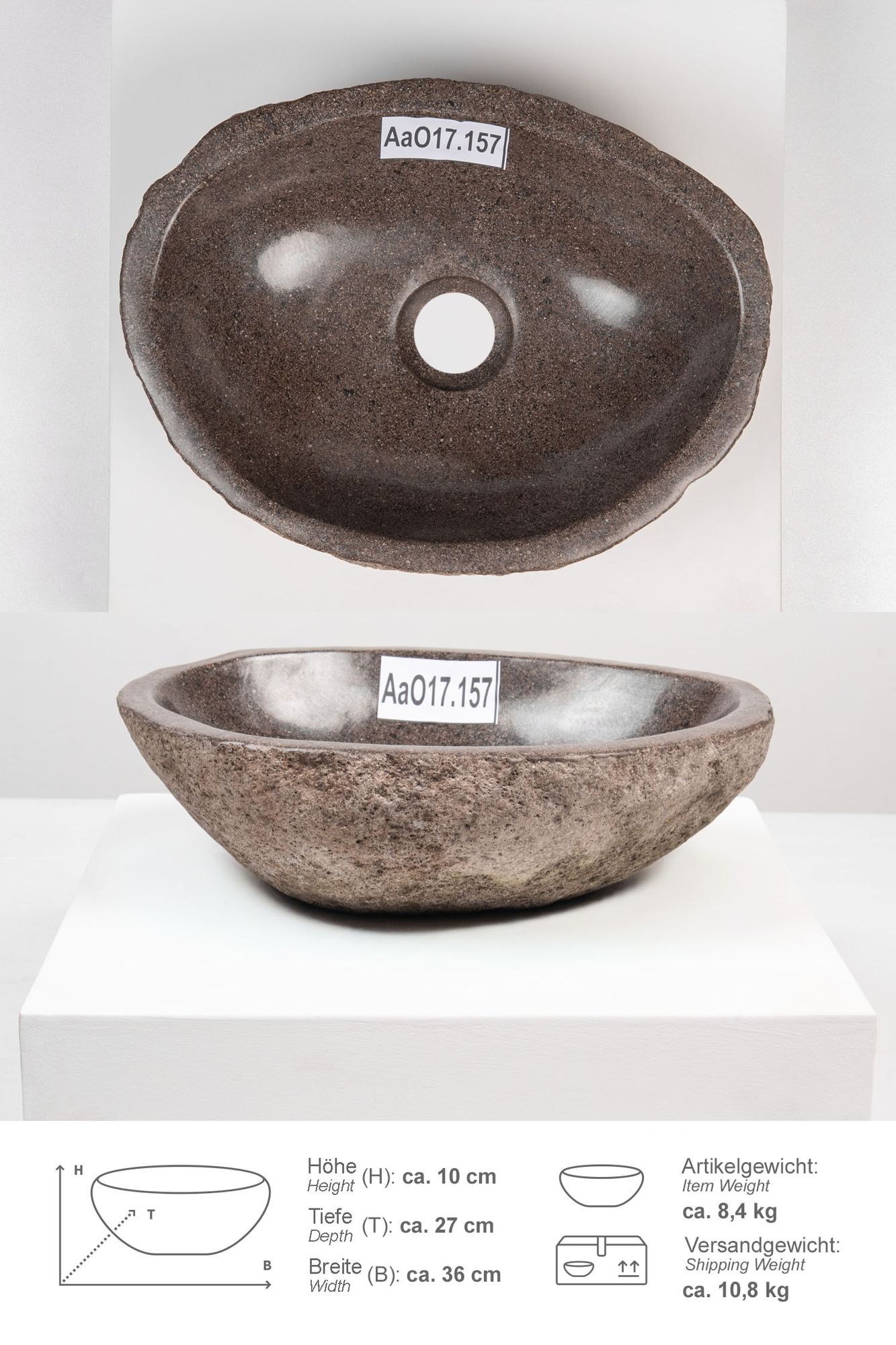 Naturstein Waschbecken 30 cm oval AaO17.157