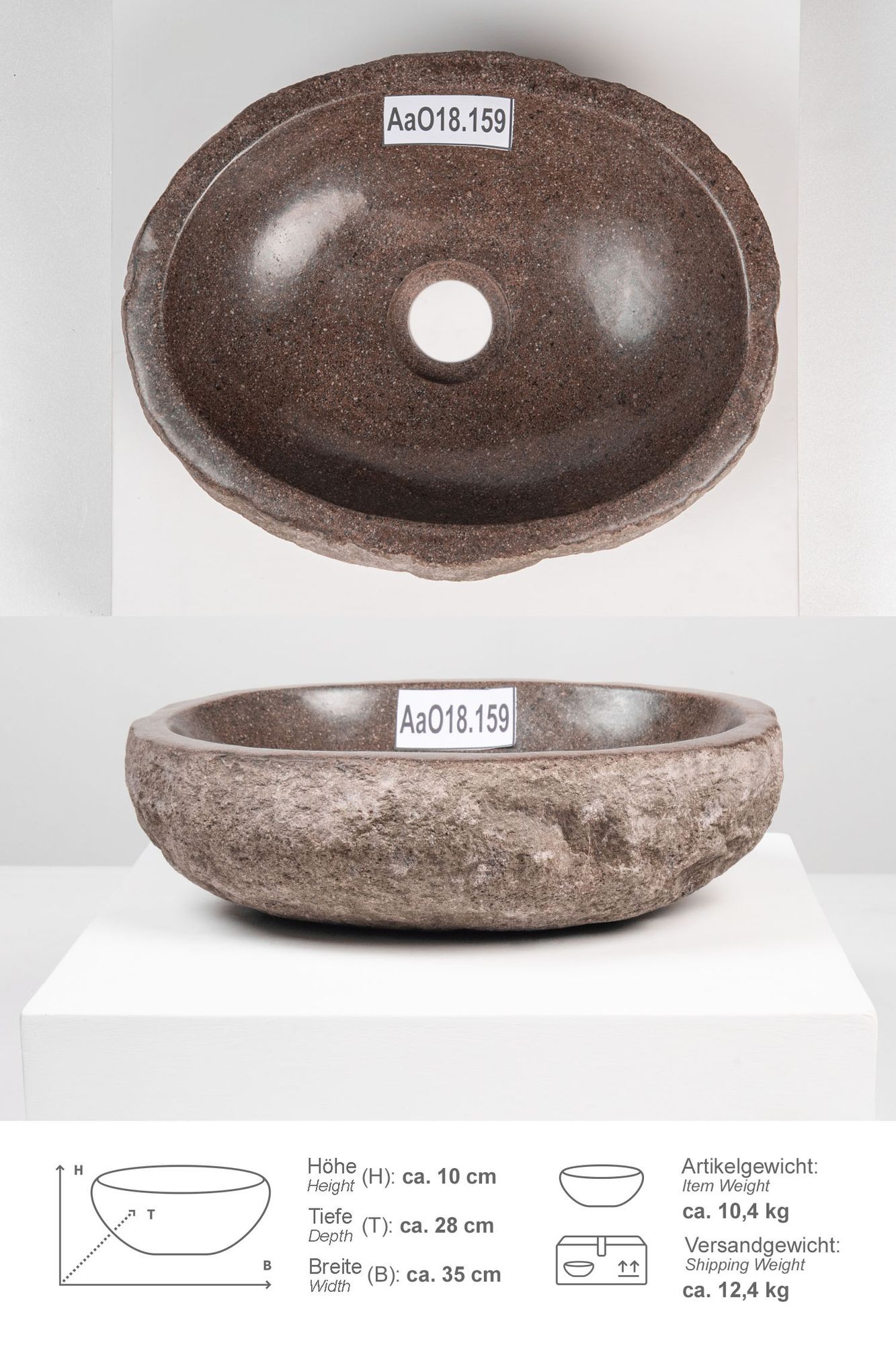 Naturstein Waschbecken 30 cm oval AaO18.159
