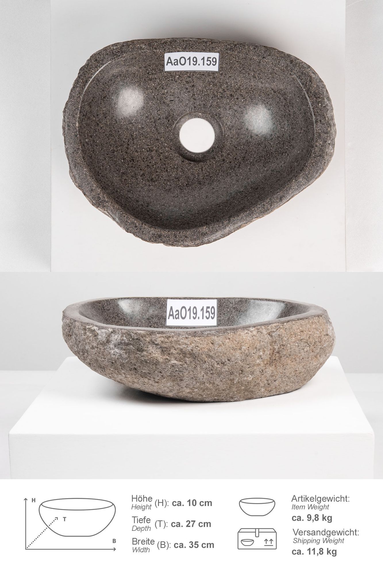 Naturstein Waschbecken 30 cm oval AaO19.159