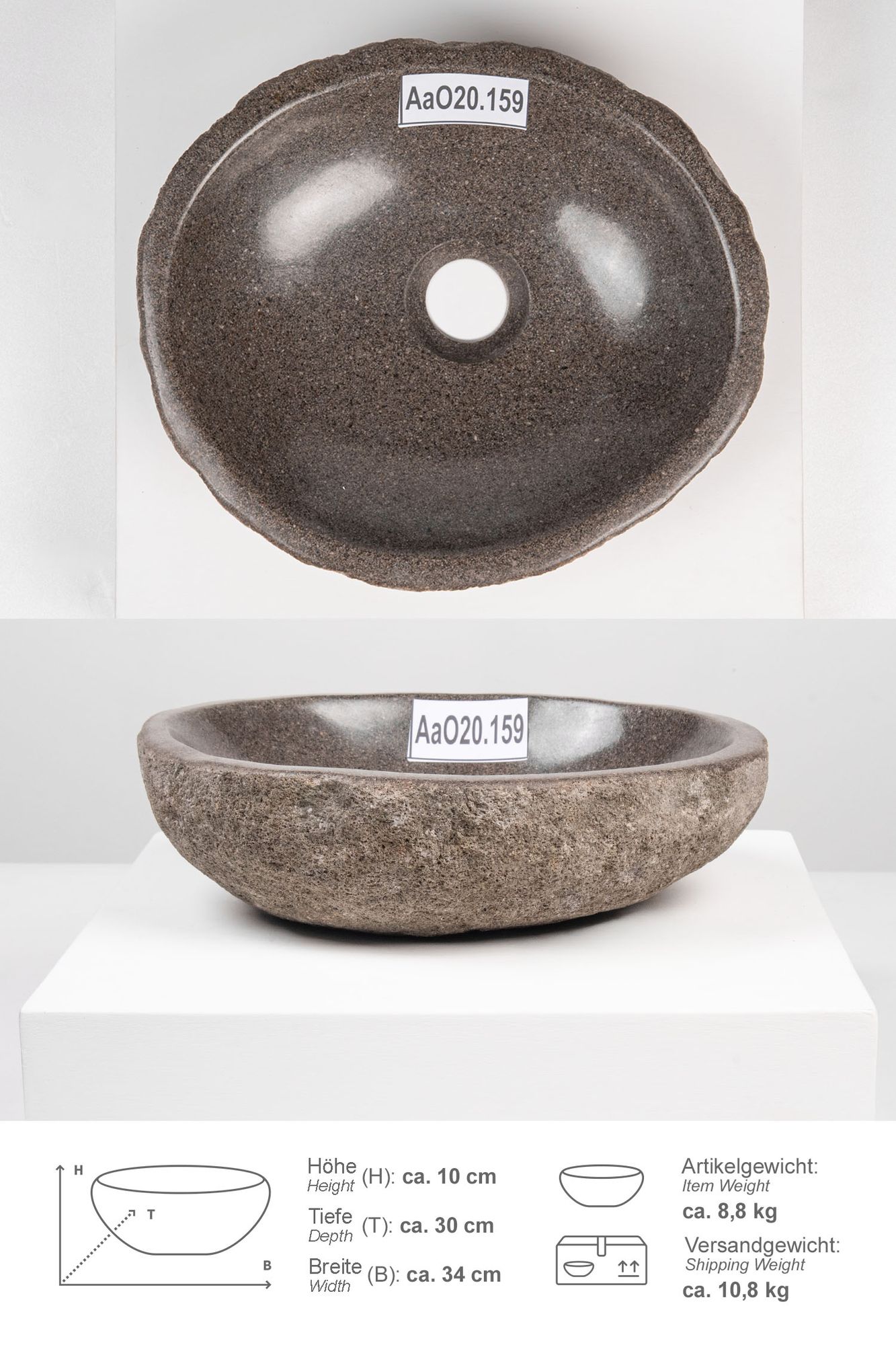Naturstein Waschbecken 30 cm oval AaO20.159