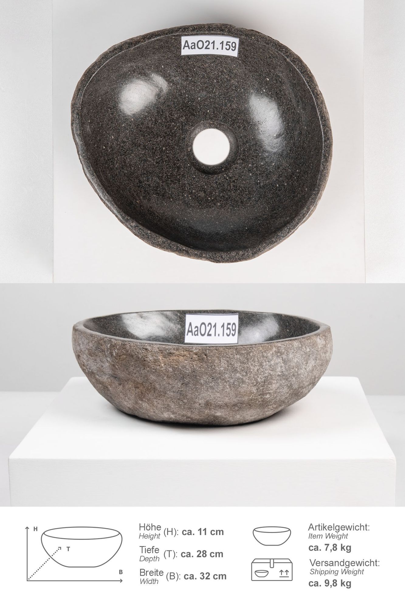 Naturstein Waschbecken 30 cm oval AaO21.159