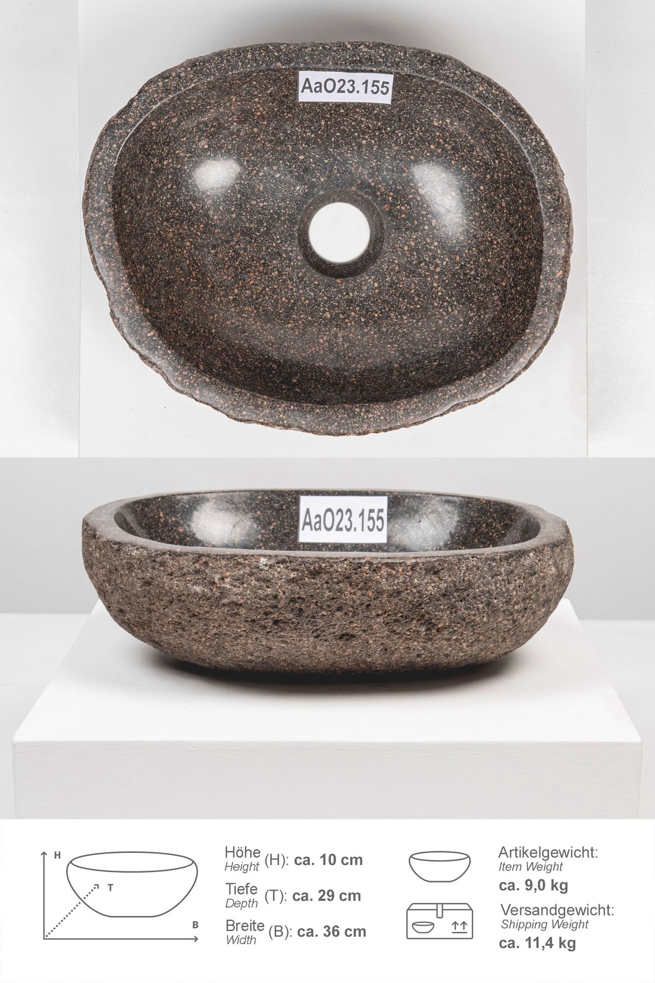 Naturstein Waschbecken 30 cm oval AaO23.155