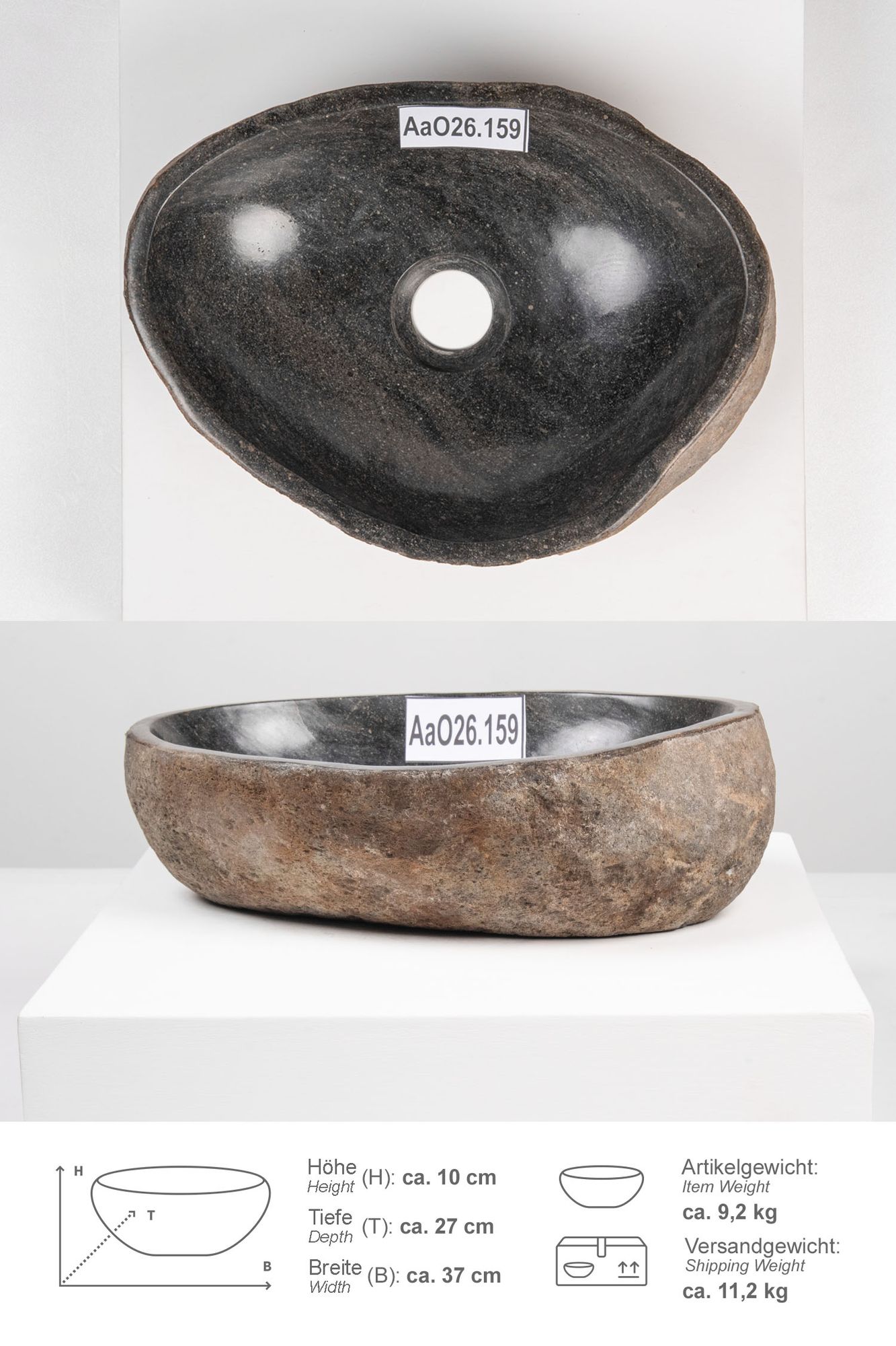 Naturstein Waschbecken 30 cm oval AaO26.159