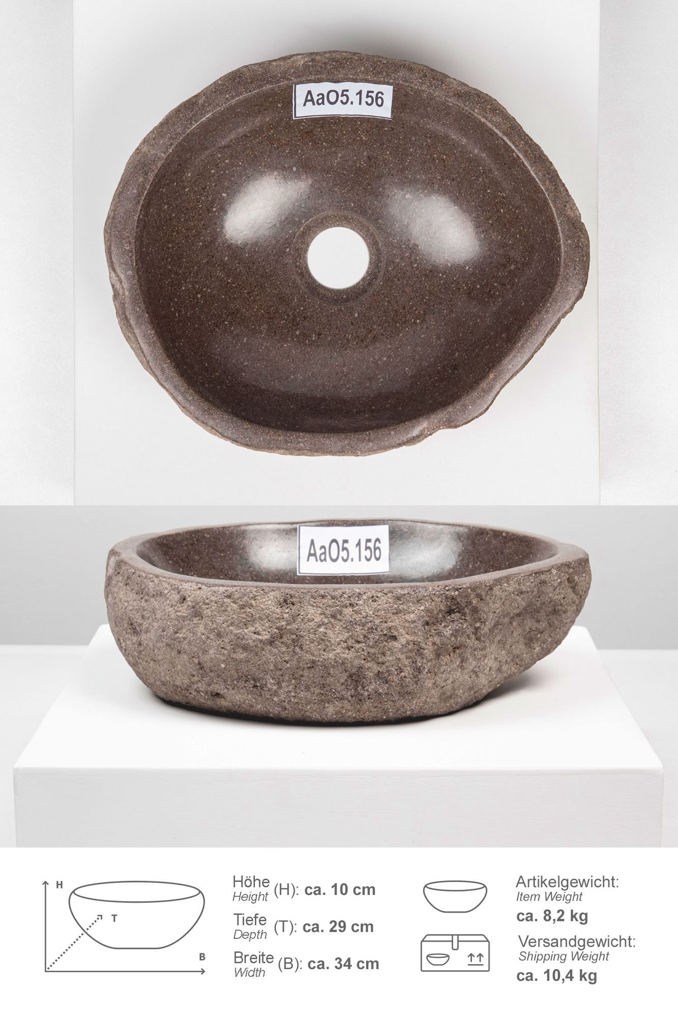 Naturstein Waschbecken 30 cm oval AaO5.156