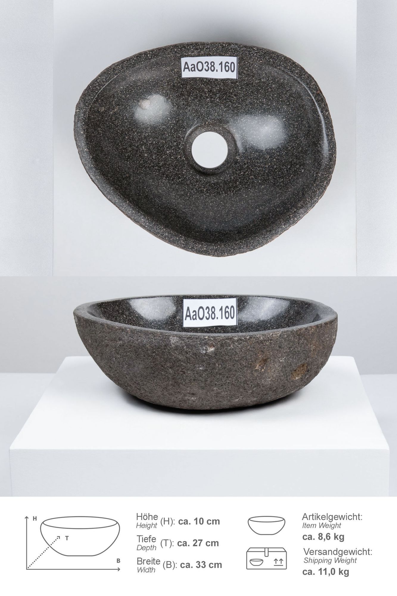 Naturstein Waschbecken 30 cm oval AaO38.160
