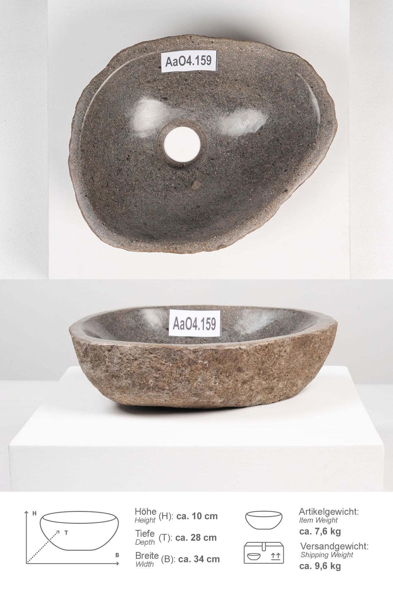 Naturstein Waschbecken 30 cm oval AaO4.159