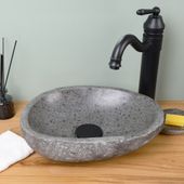 wohnfreuden Naturstein-Waschbecken ca. 30 cm OVAL Steinwaschbecken Bad Gäste WC