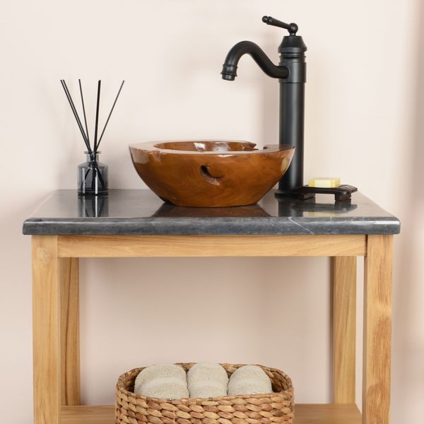 wohnfreuden Marmor Waschtischplatte zu Susi Teak Waschtisch poliert schwarz 60x45x3 cm