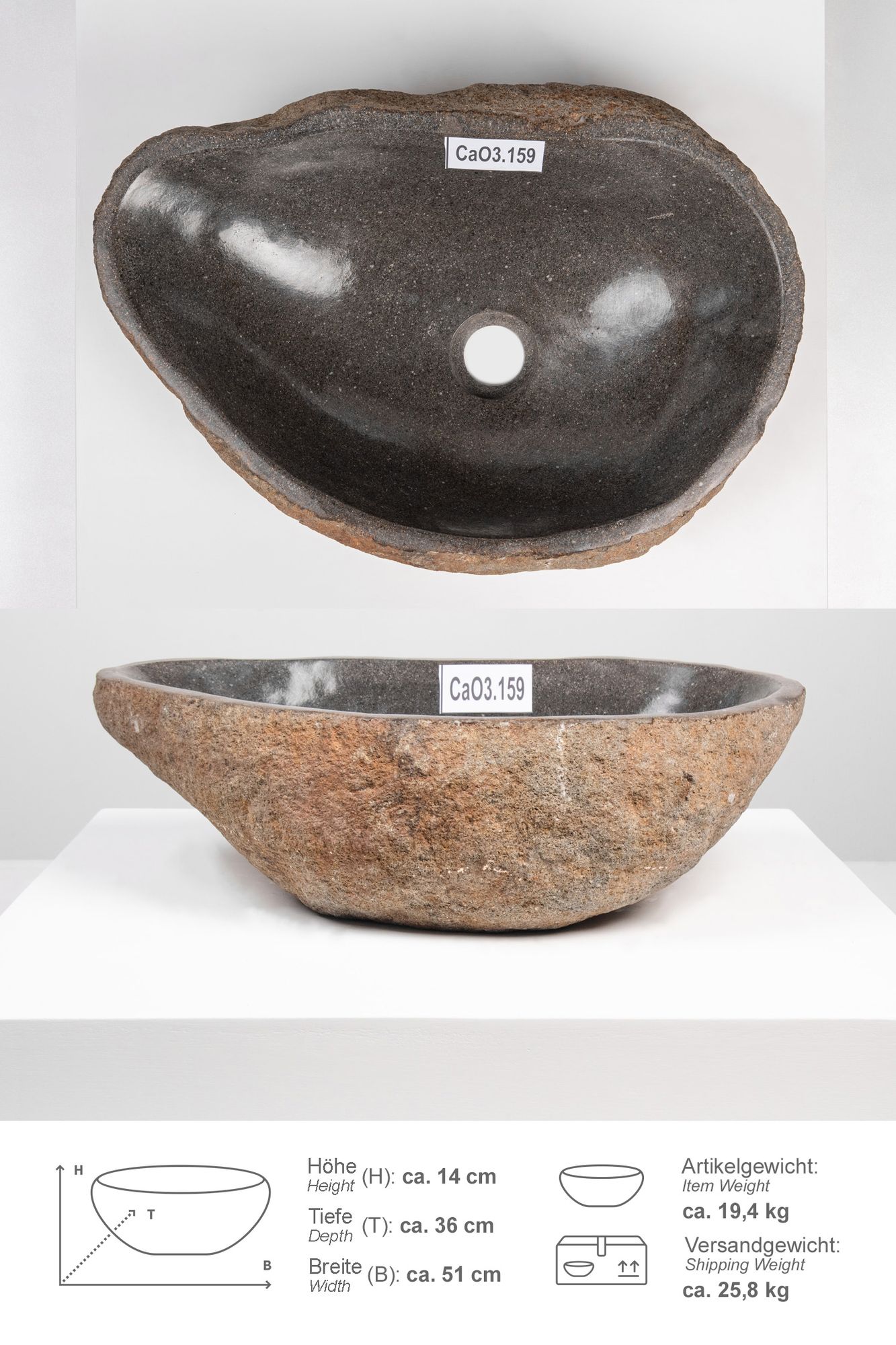 Naturstein Waschbecken 50 cm oval CaO3.159
