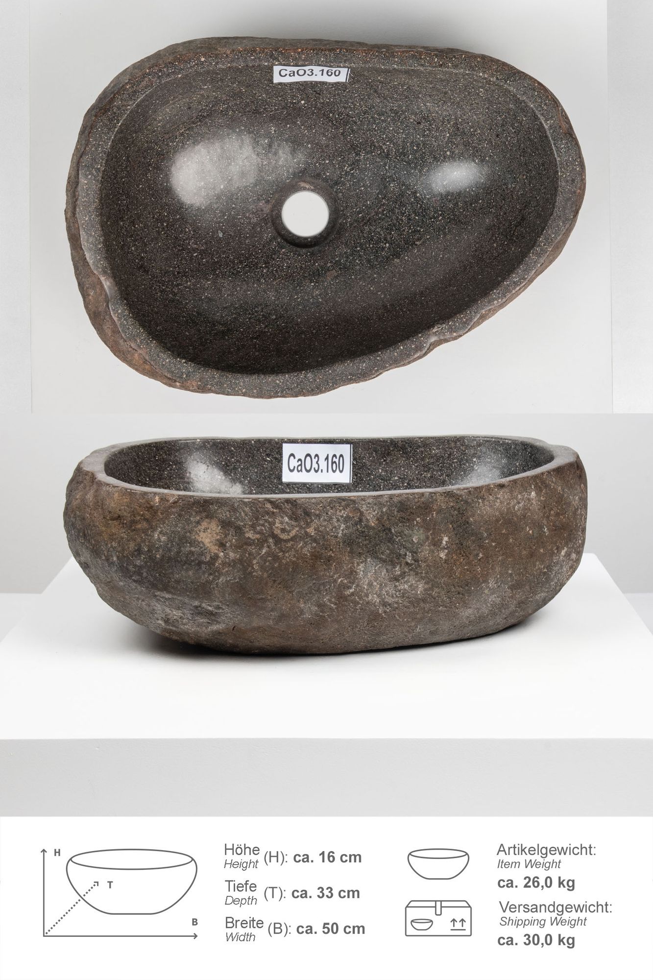 Naturstein Waschbecken 50 cm oval CaO3.160