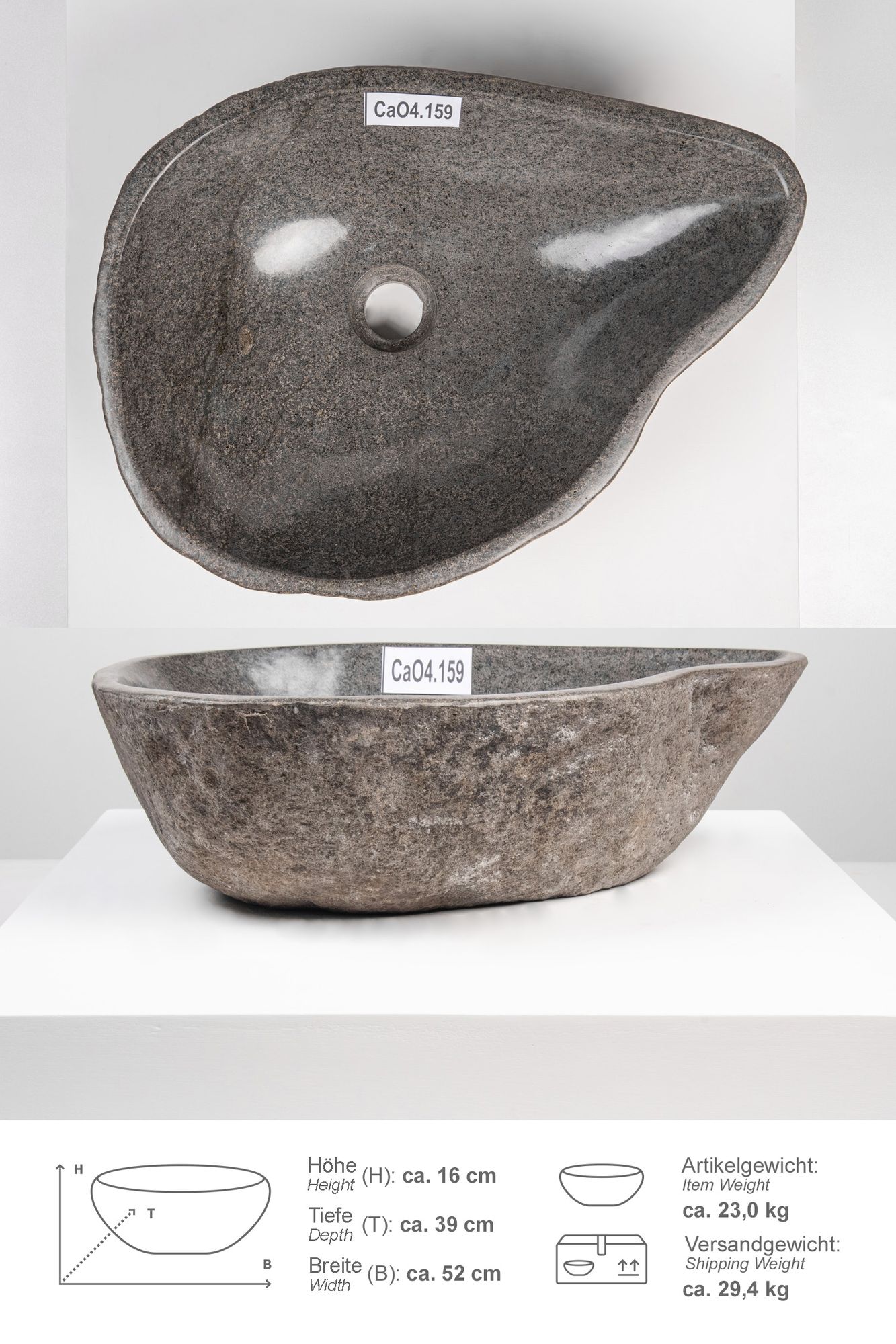 Naturstein Waschbecken 50 cm oval CaO4.159