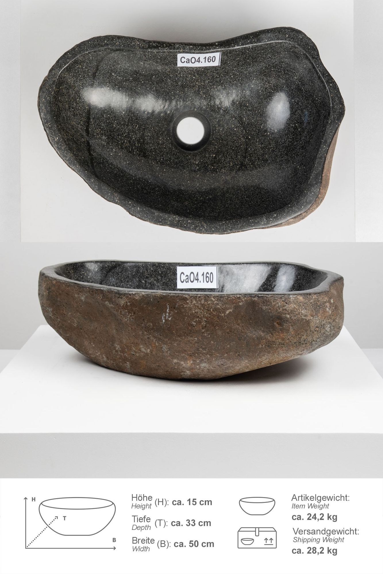 Naturstein Waschbecken 50 cm oval CaO4.160