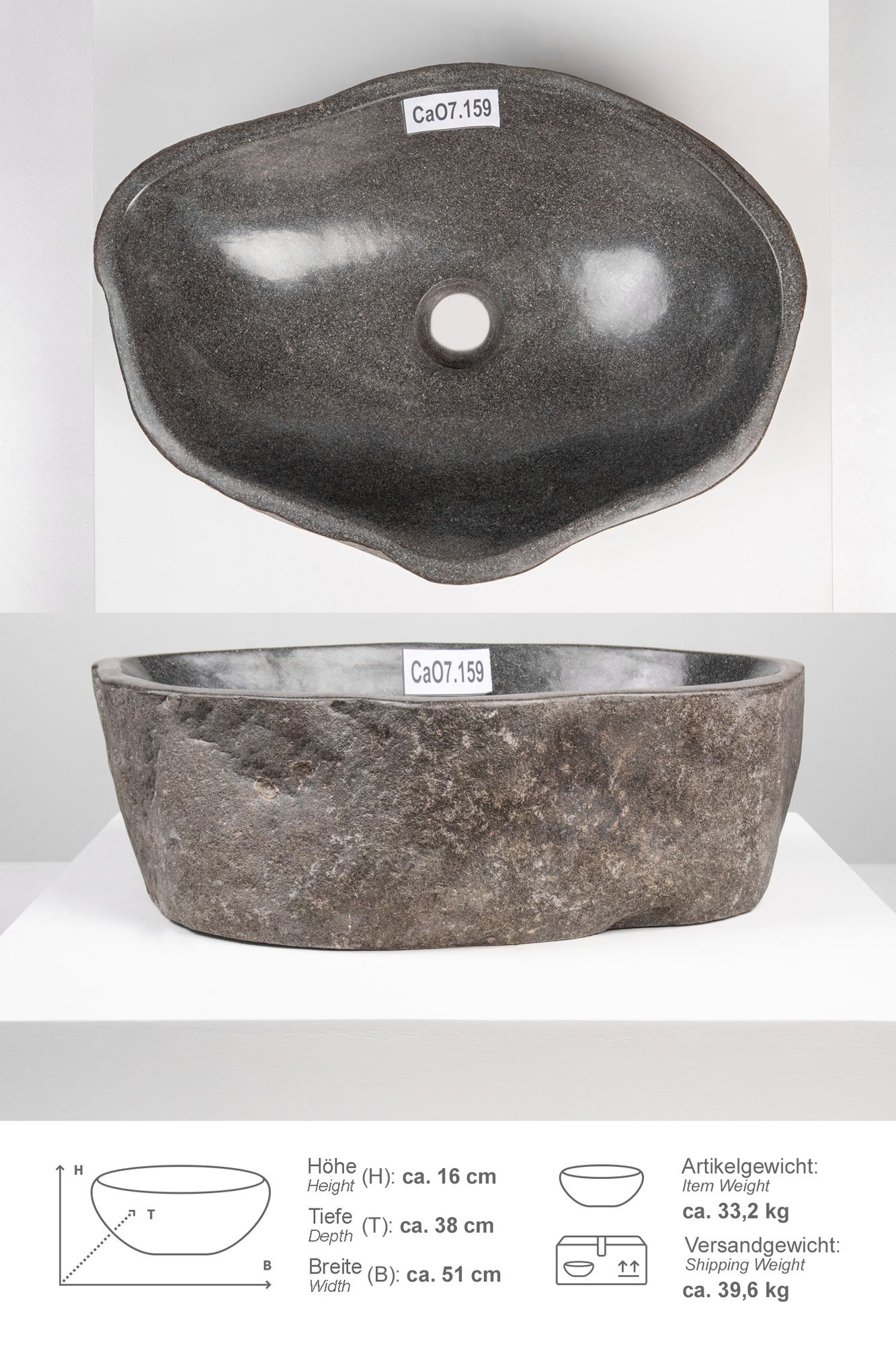 Naturstein Waschbecken 50 cm oval CaO7.159
