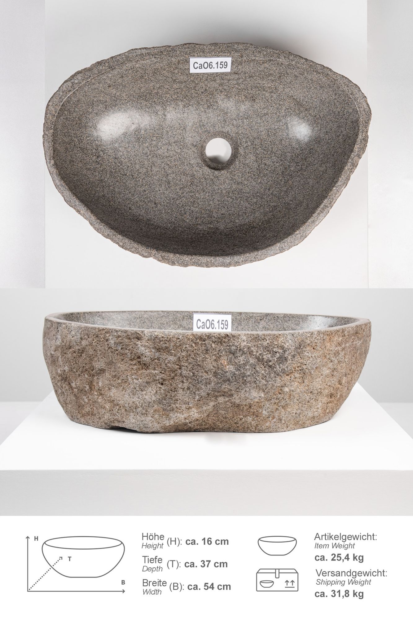 Naturstein Waschbecken 50 cm oval CaO6.159