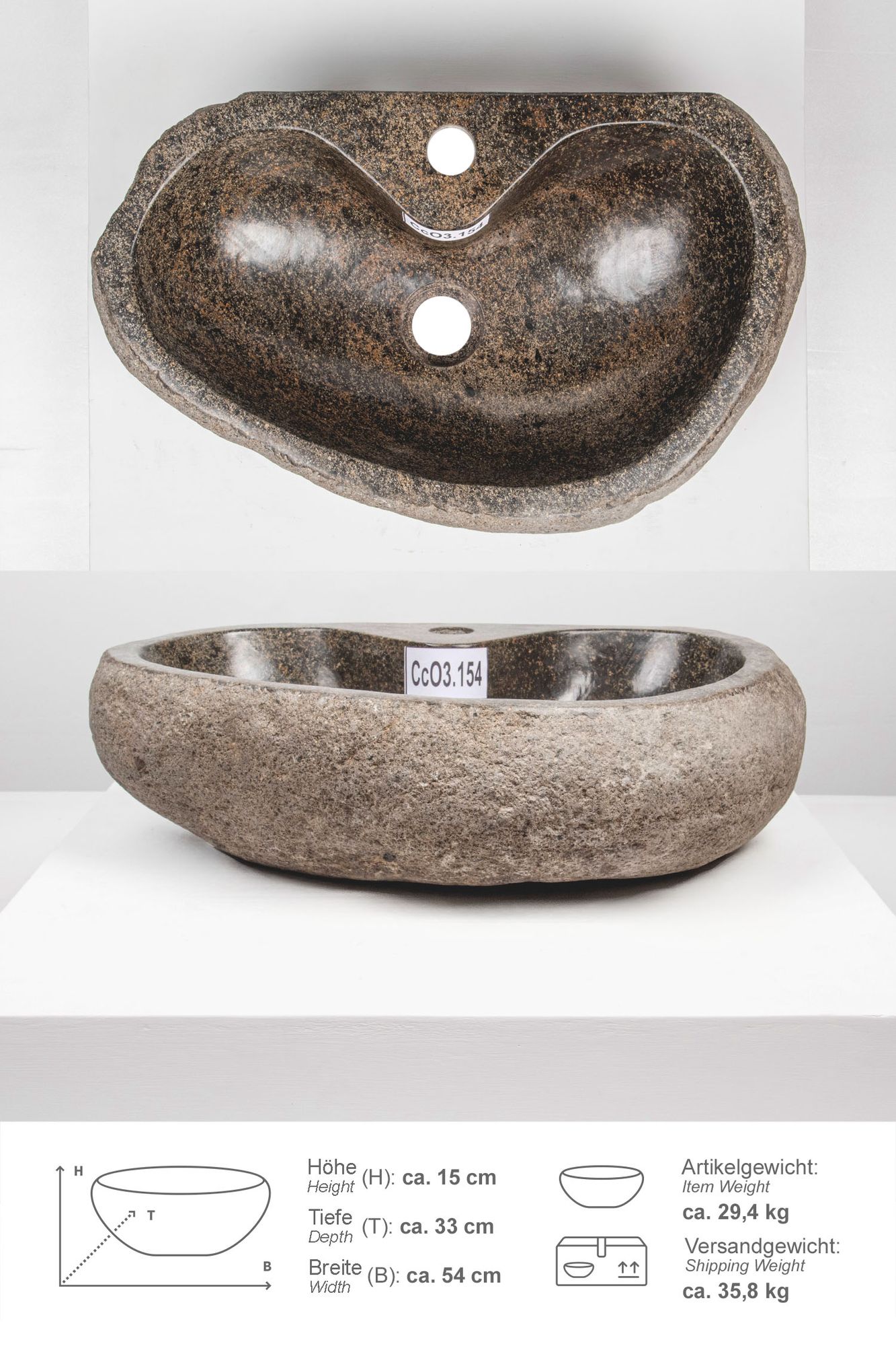 Naturstein Waschbecken 50 cm oval mit Hahnloch CcO3.154