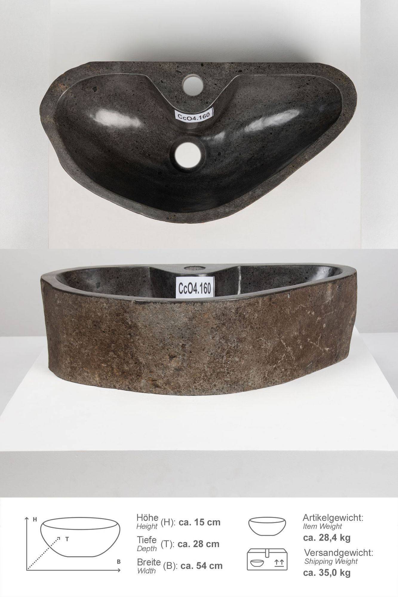Naturstein Waschbecken 50 cm oval mit Hahnloch CcO4.160