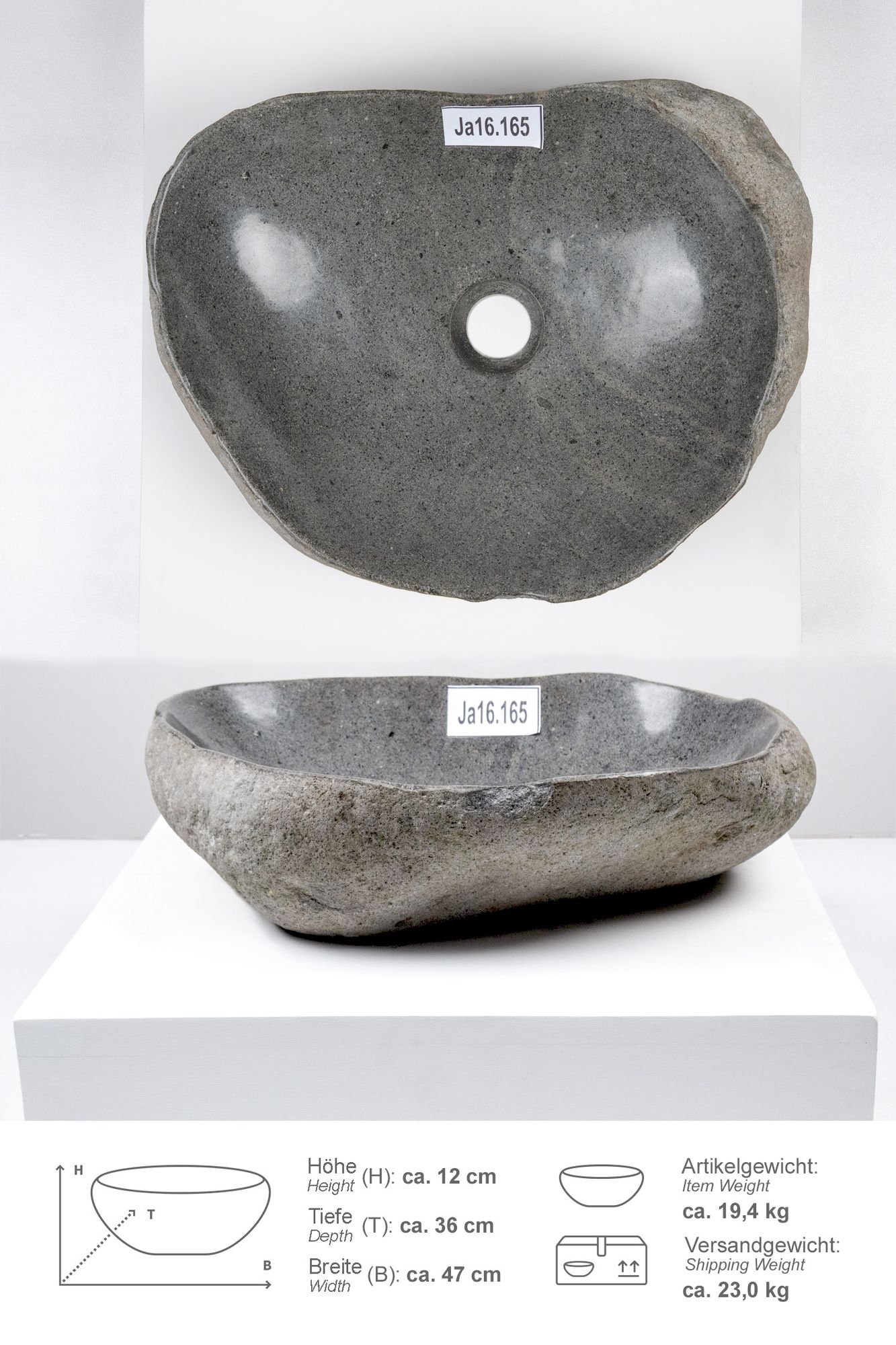 Naturstein Waschbecken 40 cm mit Naturkante Ja16.165