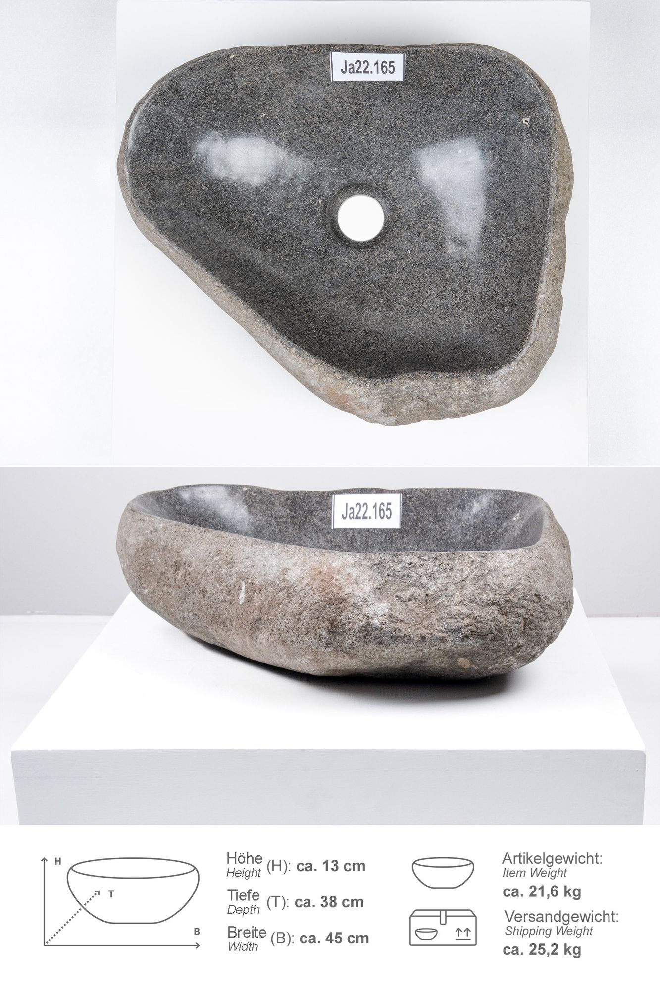 Naturstein Waschbecken 40 cm mit Naturkante Ja22.165