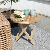 wohnfreuden Teak Garten Beistelltisch rund geschliffen klappbar massiv 50x50cm