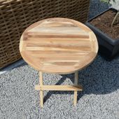 wohnfreuden Teak Garten Beistelltisch rund geschliffen klappbar massiv 50x50cm