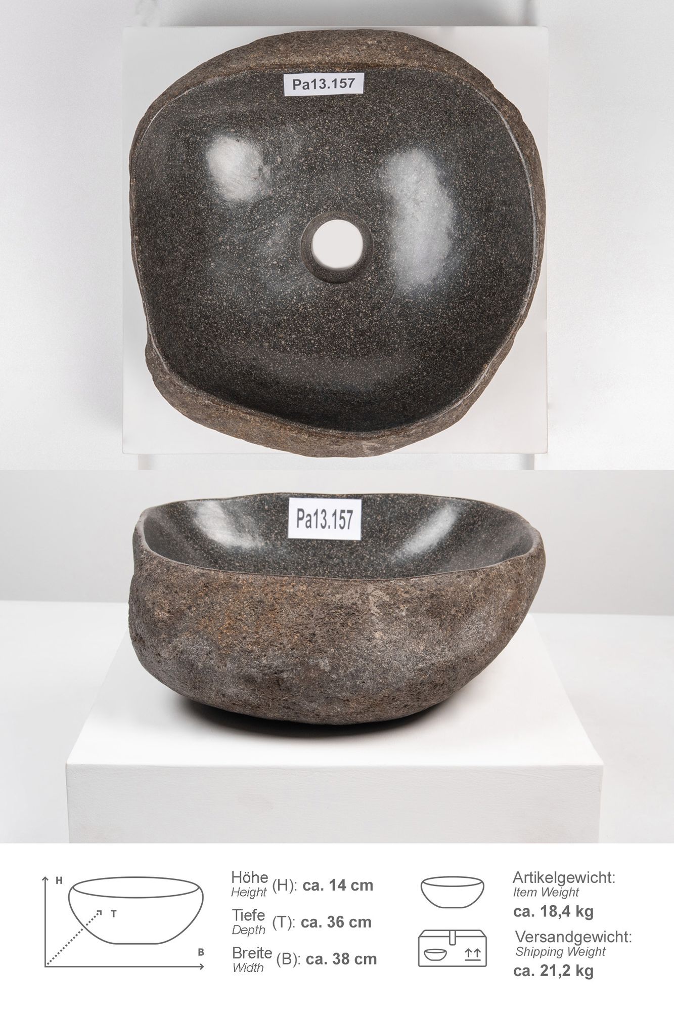 Naturstein Waschbecken mit Naturkante 30 - 39 cm Pa13.157