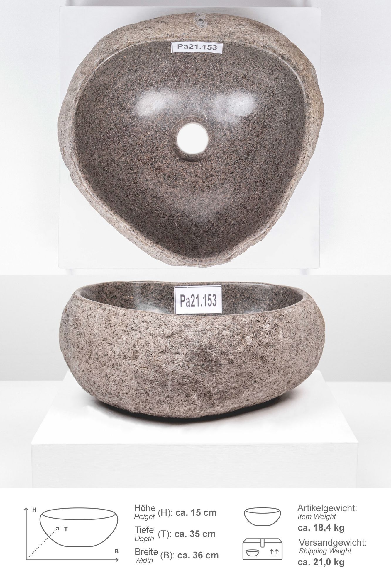 Naturstein Waschbecken mit Naturkante 30 - 39 cm Pa21.153