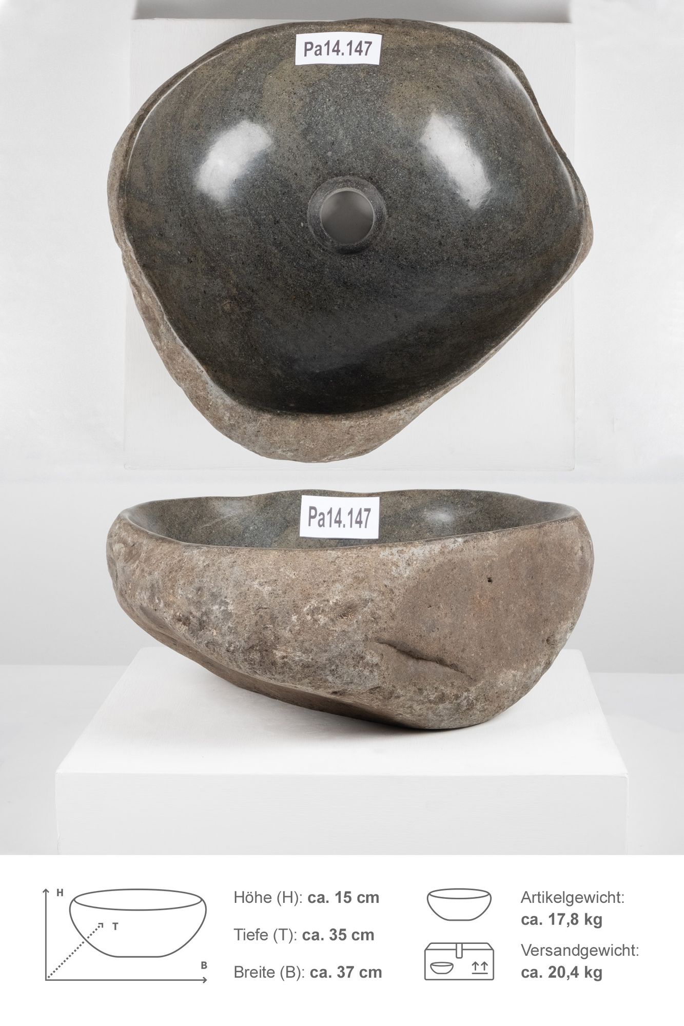 Naturstein Waschbecken mit Naturkante 30 - 39 cm Pa14.147